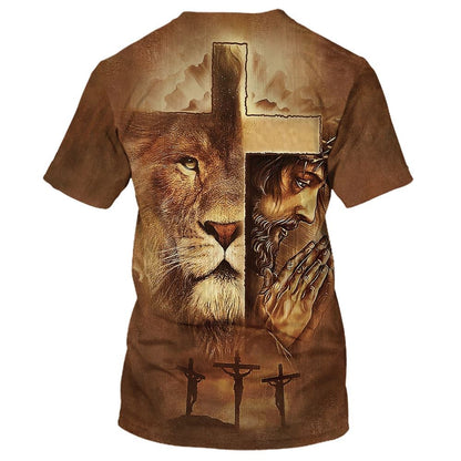 Jesus Prayer Lion Of Judah Cross All Over Print 3D T Shirt, Christian 3D T Shirt, Christian Gift, Christian T Shirt