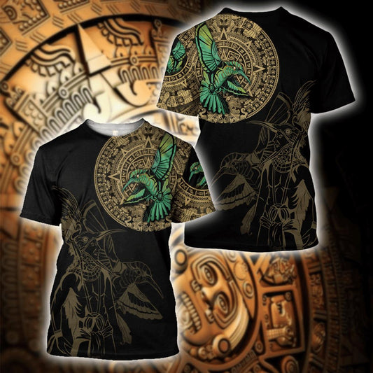 Mexico 3D T Shirt, AM10 Aztec Huitzilopochtli The Hummingbird God All Over Print 3D T Shirt, Mexican Aztec Shirts