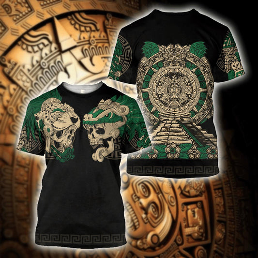 Mexico 3D T Shirt, AM11 Aztec Maya Mexica Tezcatlipoca Quetzalcoatl All Over Print 3D T Shirt, Mexican Aztec Shirts