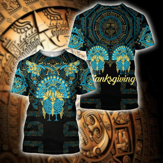 Mexico 3D T Shirt, AM6 Style Aztec Mayan Aztec Turkey Thanksgiving All Over Print 3D T Shirt, Mexican Aztec Shirts