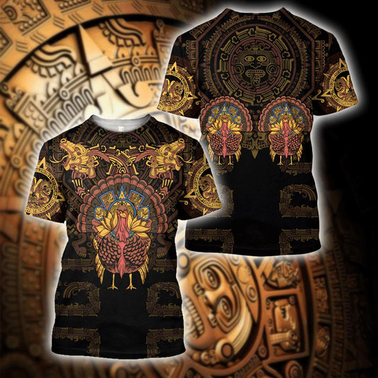 Mexico 3D T Shirt, AM7 Style Aztec Mayan Aztec Turkey Thanksgiving All Over Print 3D T Shirt, Mexican Aztec Shirts