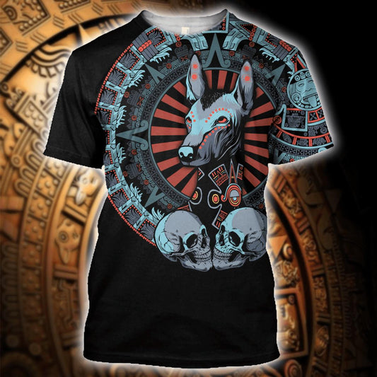 Mexico 3D T Shirt, AM8 Style Aztec Mayan Aztec Mexica Xoloitzcuintlel All Over Print 3D T Shirt, Mexican Aztec Shirts