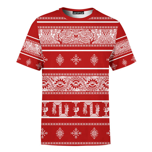 Mexico 3D T Shirt, Aztec Christmas Aztec Maya Mexica Christmas All Over Print 3D T Shirt, Custom Mexican T Shirt, Mexican Aztec Shirts