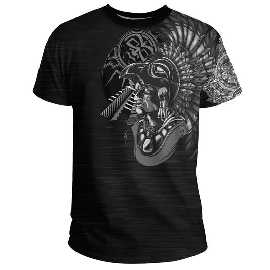 Mexico 3D T Shirt, Aztec Eagle Warrior Mix Calendar And Pyramid Pattern Aztec All Over Print 3D T Shirt, Mexican Aztec Shirts