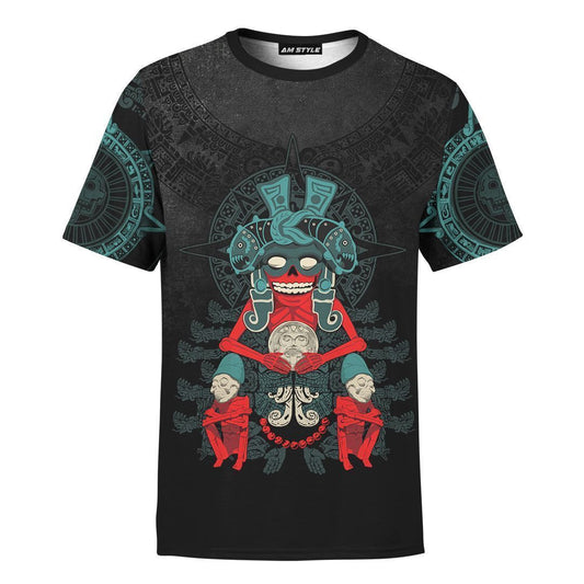 Mexico 3D T Shirt, Aztec God Mictlantecuhtli Skull All Over Print 3D T Shirt, Mexican Aztec Shirts