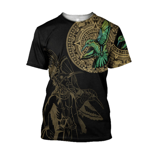 Mexico 3D T Shirt, Aztec Huitzilopochtli The Hummingbird God All Over Print 3D T Shirt, Mexican Aztec Shirts