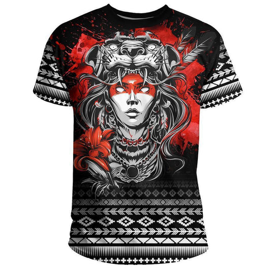 Mexico 3D T Shirt, Aztec Jaguar Warrior White And Red Aztec All Over Print 3D T Shirt, Mexican Aztec Shirts