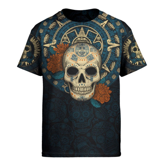 Mexico 3D T Shirt, Aztec Maya Aztec Day Of The Dead Sugar Skull All Over Print 3D T Shirt, Mexican Aztec Shirts