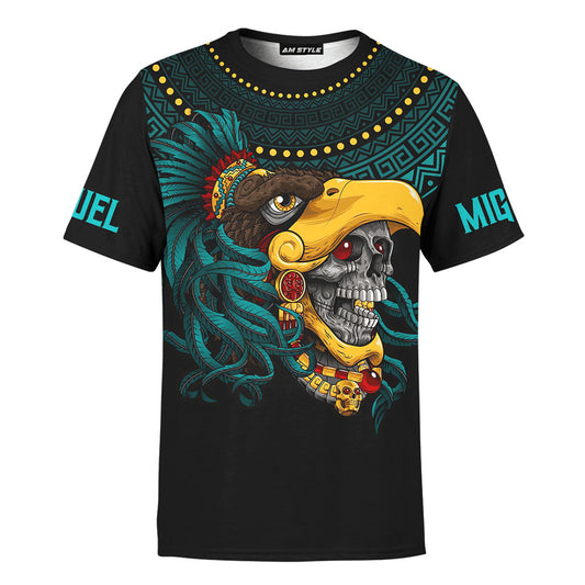 Mexico 3D T Shirt, The Eagle Warrior Maya Aztec Calendar All Over Print 3D T Shirt, Custom Mexican T Shirt, Mexican Aztec Shirts