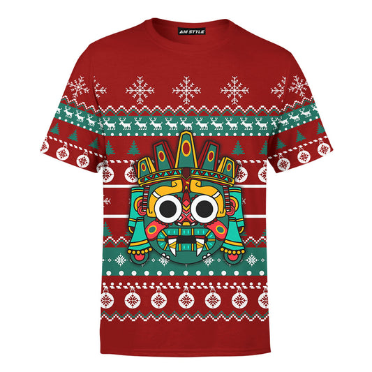 Mexico 3D T Shirt, Tlaloc Aztec Christmas Aztec Maya Mexica Christmas All Over Print 3D T Shirt, Custom Mexican T Shirt, Mexican Aztec Shirts