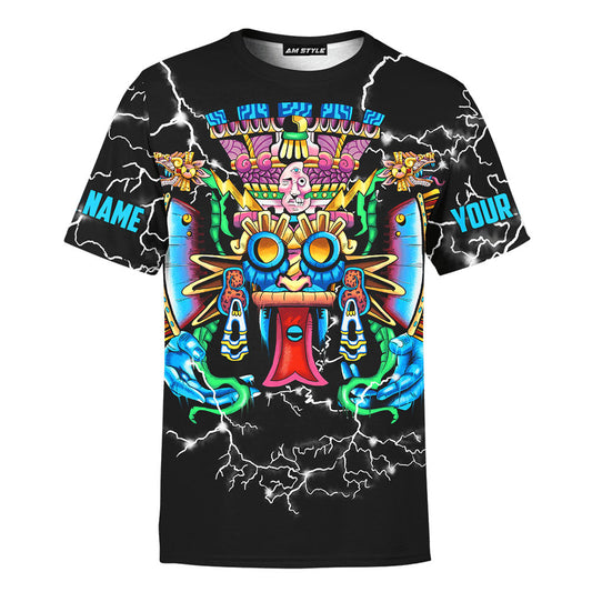 Mexico 3D T Shirt, Tlaloc God Of Rain Aztec All Over Print 3D T Shirt, Custom Mexican T Shirt, Mexican Aztec Shirts