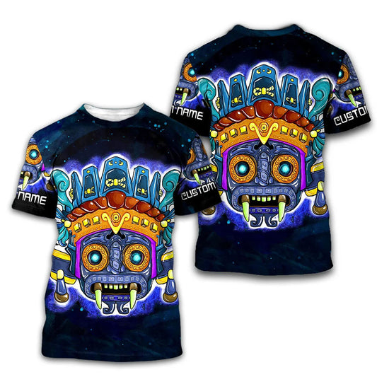 Mexico 3D T Shirt, Tlaloc Universe God Aztec All Over Print 3D T Shirt, Custom Mexican T Shirt, Mexican Aztec Shirts