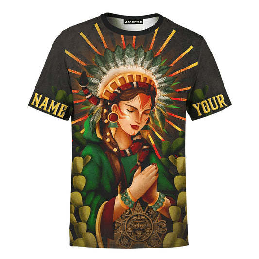 Mexico 3D T Shirt, Tonantzin Virgen De Guadalupe Maya Aztec All Over Print 3D T Shirt, Custom Mexican T Shirt, Mexican Aztec Shirts