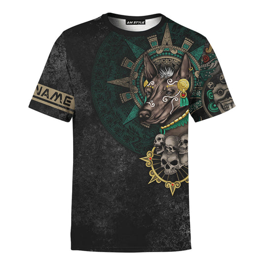 Mexico 3D T Shirt, Xlotl Mictlan God Maya Aztec All Over Print 3D T Shirt, Custom Mexican T Shirt, Mexican Aztec Shirts