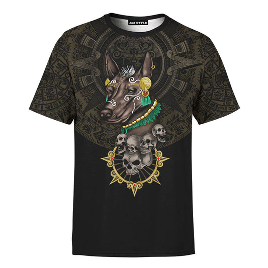 Mexico 3D T Shirt, Xlotl Mictlan Gods Maya Aztec All Over Print 3D T Shirt, Custom Mexican T Shirt, Mexican Aztec Shirts