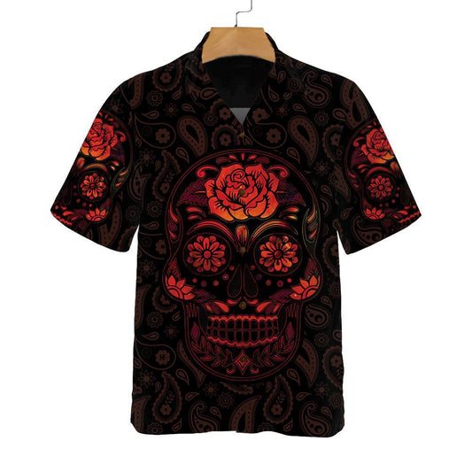 Mexico Hawaiian Shirt, Red Mexican Sugar Skull Hawaiian Shirt, Day Of The Dead Skull Shirt, Mexican Aloha Shirt