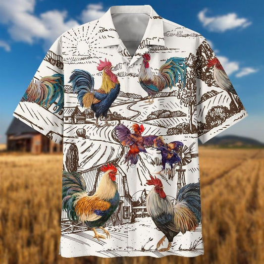 Mexico Hawaiian Shirt, Rooster Farm 3D Hawaiian Shirt, Chicken Hawaiian Aloha Beach Shirts, Rooster Gift, Mexican Aloha Shirt