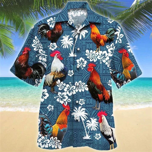 Mexico Hawaiian Shirt, Rooster Lovers Blue Tribal Hawaiian Shirt, Mexican Aloha Shirt