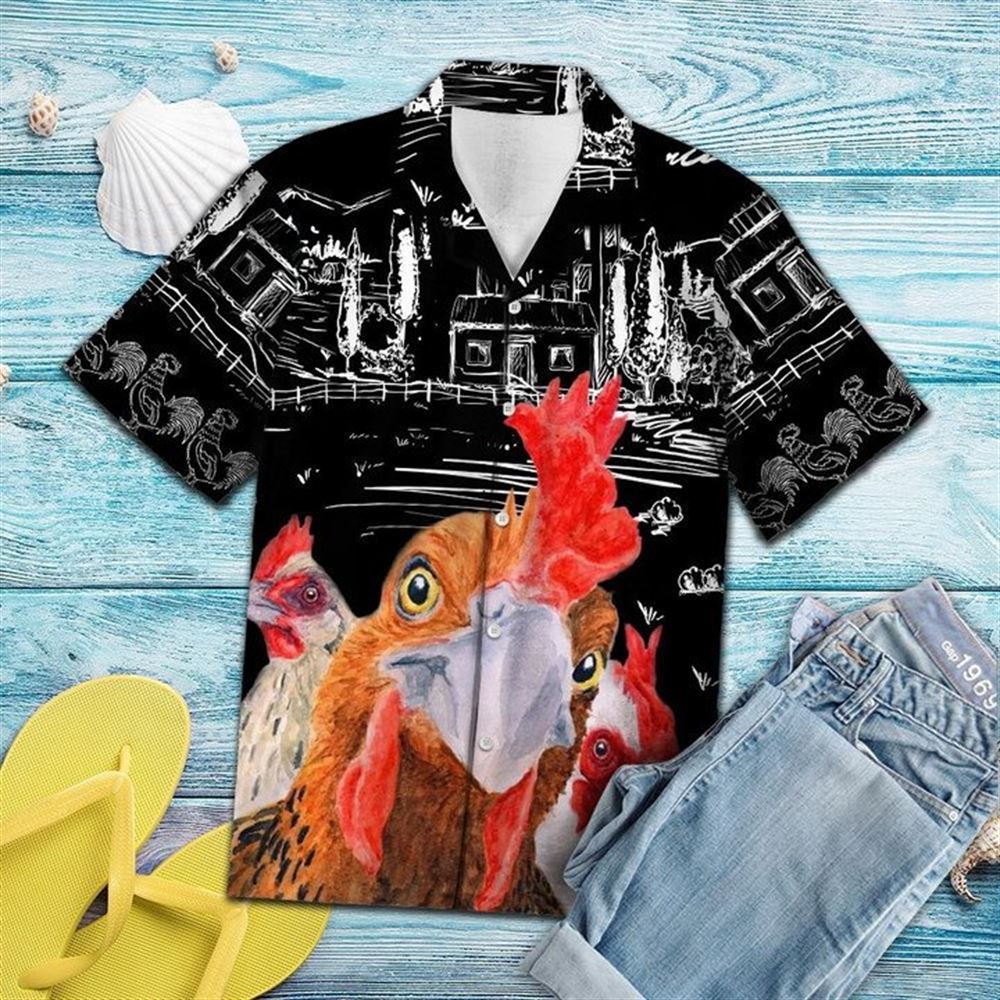 Mexico Hawaiian Shirt, Sketch Countryside With Rooster Hawaiian Shirt, Mexican Aloha Shirt