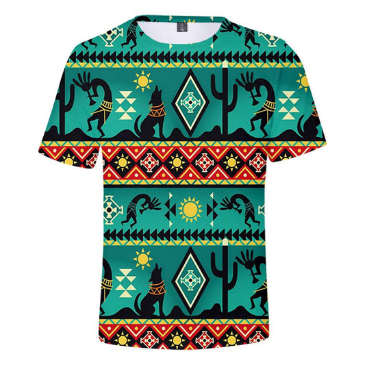 Native American T Shirt, Kokopelli Myth Green Native American 3D All Over Printed T Shirt, Native American Graphic Tee For Men Women