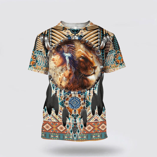 Native American T Shirt, Lion Native American 3D All Over Printed T Shirt, Native American Graphic Tee For Men Women