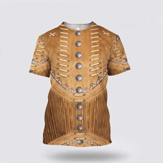 Native American T Shirt, Luxurious Brown Native American 3D All Over Printed T Shirt, Native American Graphic Tee For Men Women