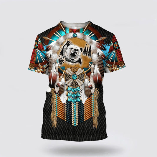 Native American T Shirt, Mighty Bear Native American 3D All Over Printed T Shirt, Native American Graphic Tee For Men Women