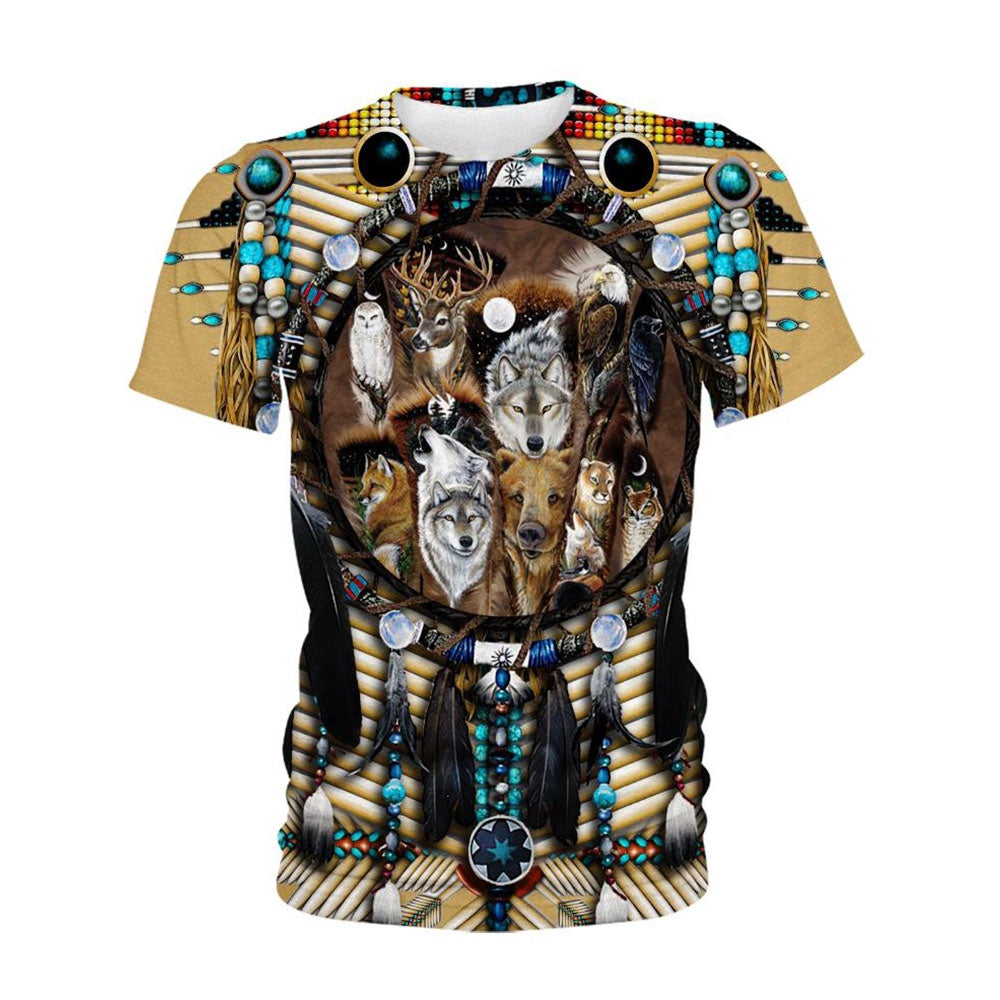 Native American T Shirt, Native American Animals Festival All Over Printed T Shirt, Native American Graphic Tee For Men Women