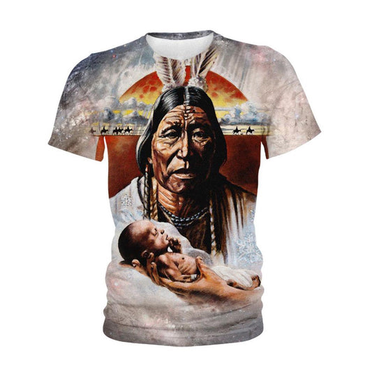 Native American T Shirt, Native American Baby Indian Chief All Over Printed T Shirt, Native American Graphic Tee For Men Women
