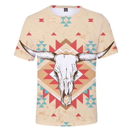 Native American T Shirt, Native American Bison Head Symbol 3D All Over Printed T Shirt, Native American Graphic Tee For Men Women