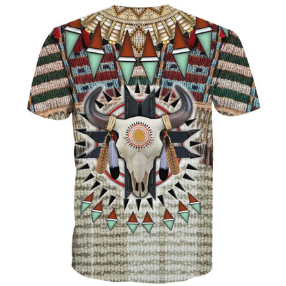 Native American T Shirt, Native American Bison Skull All Over Printed T Shirt, Native American Graphic Tee For Men Women