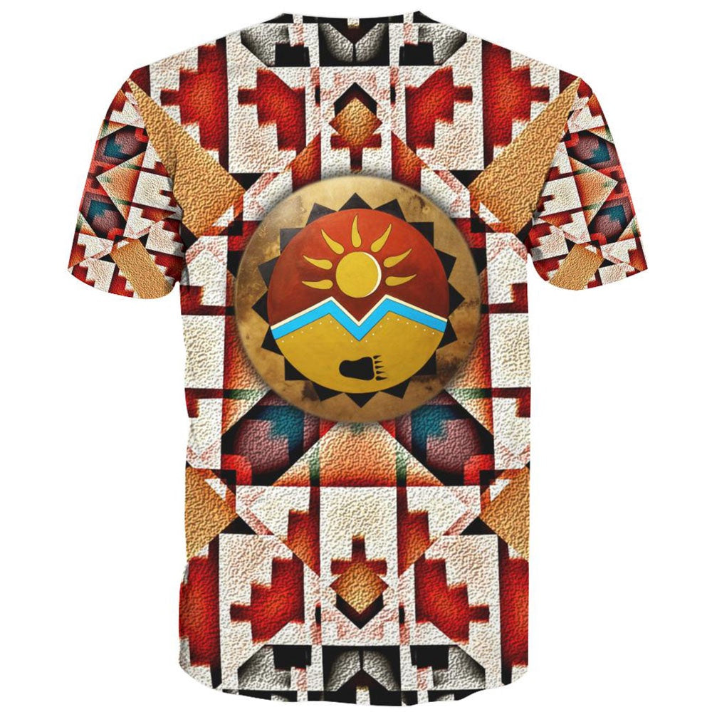 Native American T Shirt, Native American Bison Skull Pattern All Over Printed T Shirt, Native American Graphic Tee For Men Women