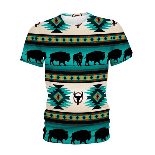 Native American T Shirt, Native American Bisons All Over Printed T Shirt, Native American Graphic Tee For Men Women
