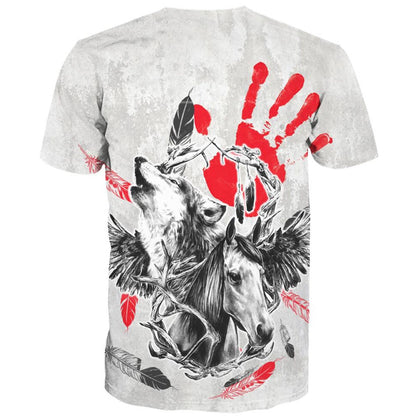 Native American T Shirt, Native American Blood Hand & Animals All Over Printed T Shirt, Native American Graphic Tee For Men Women