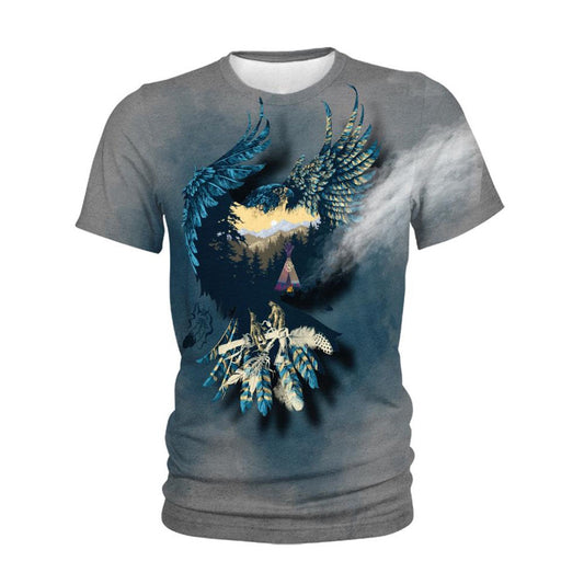 Native American T Shirt, Native American Blue Eagle All Over Printed T Shirt, Native American Graphic Tee For Men Women