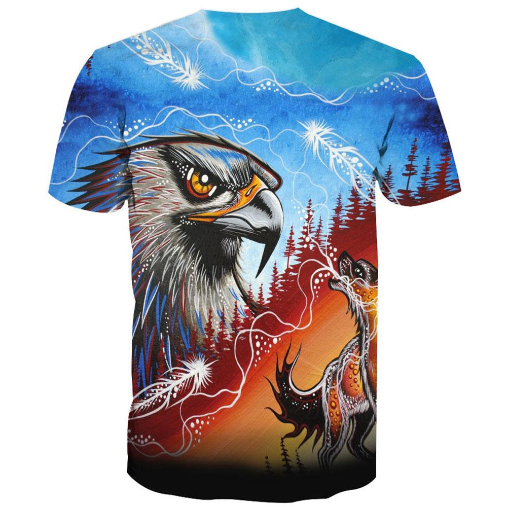 Native American T Shirt, Native American Blue Eagle Red Wolf All Over Printed T Shirt, Native American Graphic Tee For Men Women