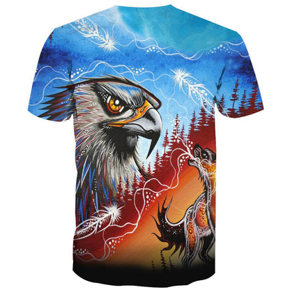 Native American T Shirt, Native American Blue Eagle Red Wolf All Over Printed T Shirt, Native American Graphic Tee For Men Women
