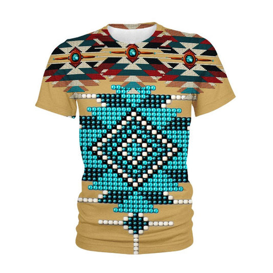 Native American T Shirt, Native American Blue Focus Pattern All Over Printed T Shirt, Native American Graphic Tee For Men Women