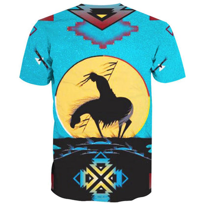 Native American T Shirt, Native American Blue Horse All Over Printed T Shirt, Native American Graphic Tee For Men Women