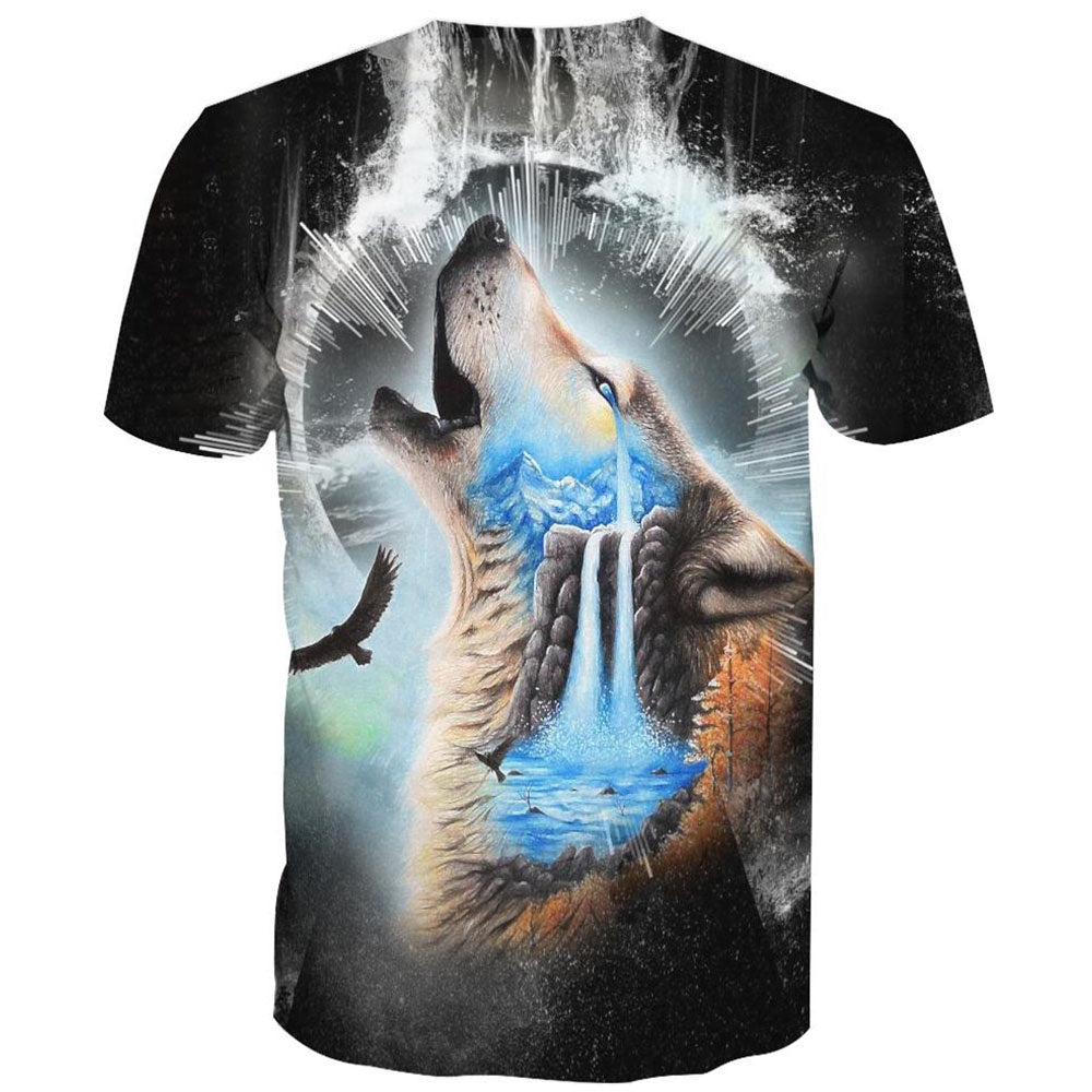 Native American T Shirt, Native American Blue Nature & Wolf All Over Printed T Shirt, Native American Graphic Tee For Men Women