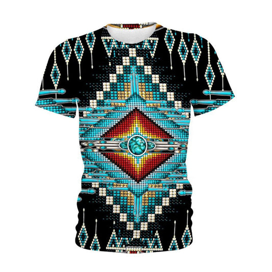 Native American T Shirt, Native American Blue Pattern All Over Printed T Shirt, Native American Graphic Tee For Men Women