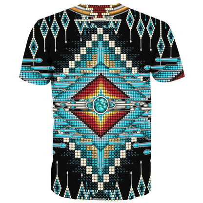 Native American T Shirt, Native American Blue Pattern All Over Printed T Shirt, Native American Graphic Tee For Men Women