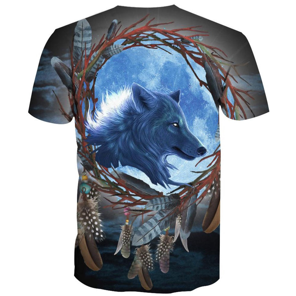 Native American T Shirt, Native American Blue Single-Wolf Dream All Over Printed T Shirt, Native American Graphic Tee For Men Women