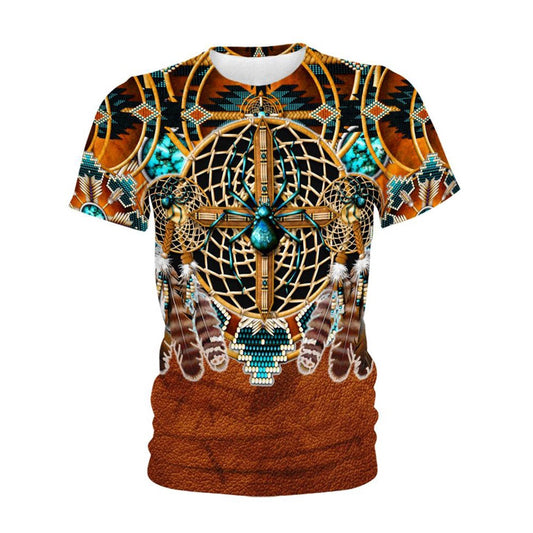 Native American T Shirt, Native American Blue Spider All Over Printed T Shirt, Native American Graphic Tee For Men Women