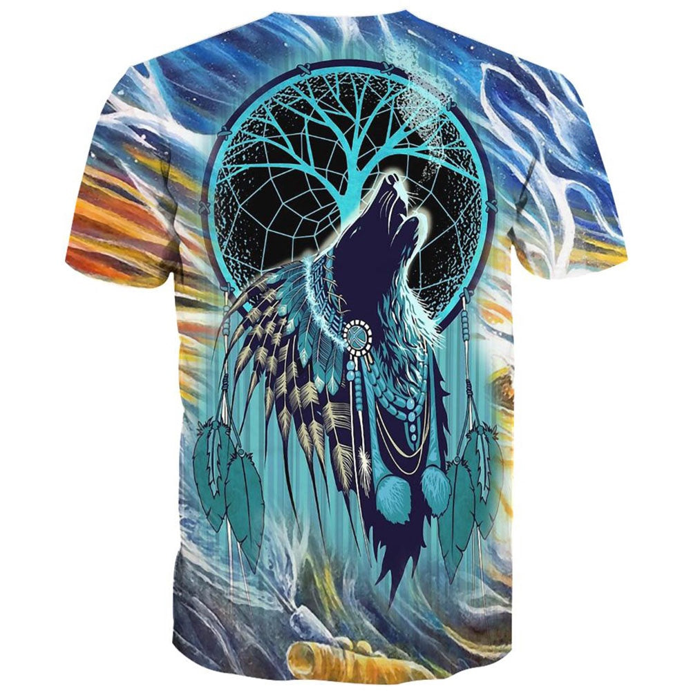 Native American T Shirt, Native American Blue Wolf Dream All Over Printed T Shirt, Native American Graphic Tee For Men Women