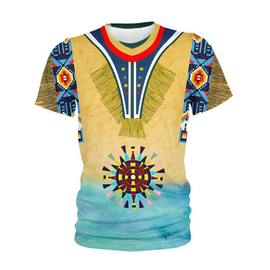 Native American T Shirt, Native American Bright Connecting Pattern All Over Printed T Shirt, Native American Graphic Tee For Men Women