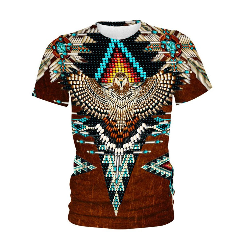Native American T Shirt, Native American Brown Eagle Pattern All Over Printed T Shirt, Native American Graphic Tee For Men Women