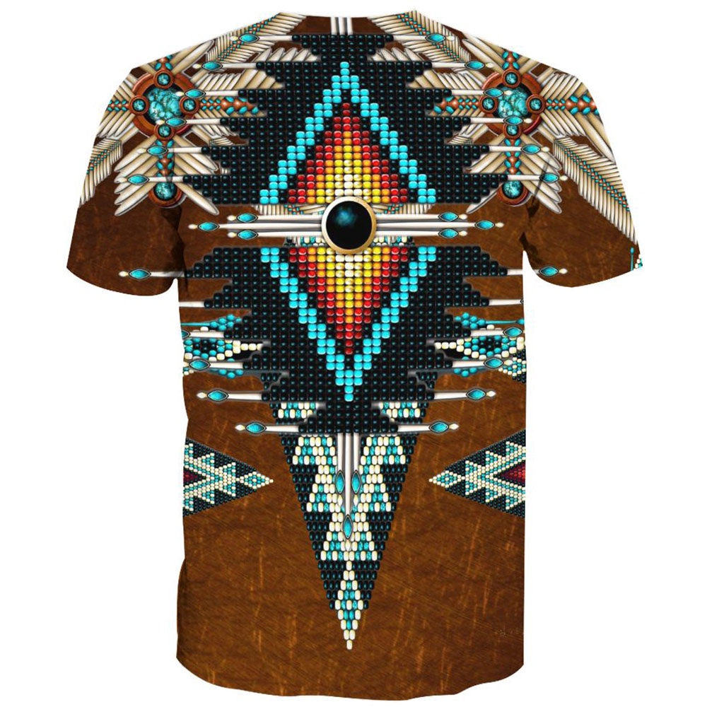 Native American T Shirt, Native American Brown Eagle Pattern All Over Printed T Shirt, Native American Graphic Tee For Men Women