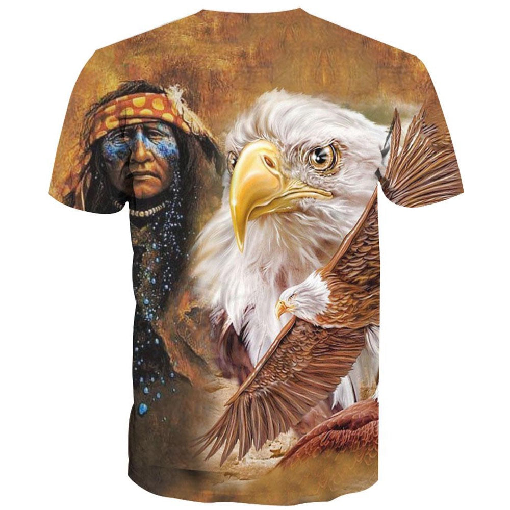 Native American T Shirt, Native American Brown Indian Chief & Eagle All Over Printed T Shirt, Native American Graphic Tee For Men Women