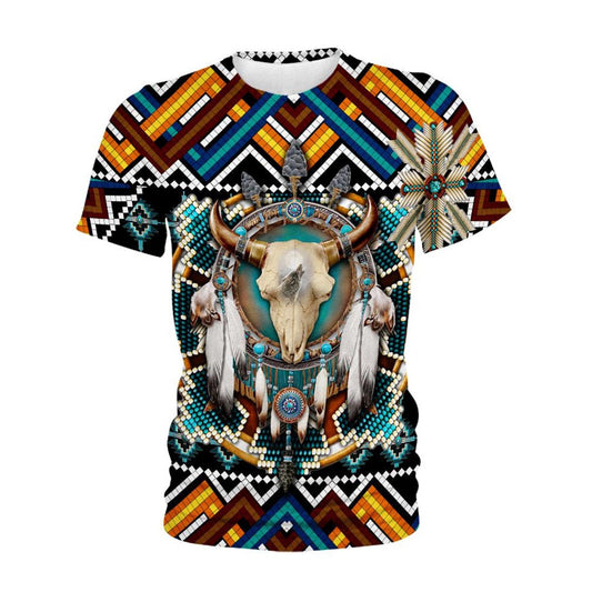 Native American T Shirt, Native American Buffalo Blue All Over Printed T Shirt, Native American Graphic Tee For Men Women
